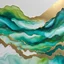 Placeholder: Alcohol ink art. Vibrant, fantasy, delicate, ethereal. Sea. Shades of lime green, cyan, aqua, white. waves on shore. Background gold ink drip.