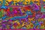Placeholder: A purple wetland with frenzy monsters designed in Oaxacan Alebrijes painted by Keith Haring