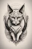 Placeholder: Create a captivating modern 2d ink tattoo design for print , prestigious Divine Cat using the elegant influences of japan art style, for print, dynamic elements from fashion and design, and bold Japanese contemporary art aesthetics, framing centered in the center, distanced from the edges of the paper perimeter, perfect anatomy, bauhaus, Divine Proportion,