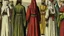 Placeholder: Rear view in 1490 of Andalusian men and women gathered around a commander in ancient Arab dress