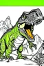 Placeholder: create a coloring page: Show a young T-Rex roaring loudly to assert its dominance over a rival dinosaur. ink drawing clipart, simple line illustrations, colored