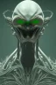 Placeholder: green alien, head, evil, black eyes, silver teeth, weapons, blood, 8k, finely detailed, photo realistic, HR Giger style