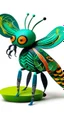 Placeholder: A bluish green nature elemental bee designed in Indian Gond art painted by Henri Matisse
