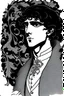 Placeholder: Black haired blue eyed freckled young male warlock in the style of aubrey beardsley