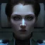 Placeholder: beautiful female captain, high tech, sci fi, brown eyes, pale skin, blue outfit