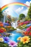 Placeholder: fantastic,Beautiful garden, flowers,rainbows, cascades arc en ciel, papillons colorés