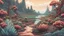 Placeholder: comic style, highly detailed ,gorgeous otherworldly landscape, otherworldly plants
