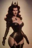 Placeholder: Rita Hayworth as evil queen in black leather, busty, cleavage, curvy, angry, stern look. character design by cory loftis, fenghua zhong, ryohei hase, ismail inceoglu and ruan jia. unreal engine 5, artistic lighting, highly detailed, photorealistic, fantasy