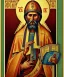 Placeholder: orthodox old icon with saint, patron of photographers. he is holding a camera in one hand and 35mm film in the other. Cyrillic inscriptions are the names of photographic brands. hyperdetailed, Alphonse Mucha, Zdzisław Beksiński, poster, illustration, ink, oil on canvas, 18th century atlas