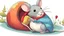 Placeholder: fantasy cartoon style illustration: A tiny mouse is sitting in a handglove.