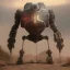 Placeholder: mecha with tracks for a tank. His body is armor and his hands are machine guns. The robot head has glass and the driver is an animal