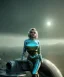 Placeholder: Ultra Realistic retro sci-fi 1960 scene, waist up view portrait, blonde woman, sweet young Marilyn Monroe face, perfect iris, tight latex coat, Strange planet background, Retro sci-fi style glass helmet, sphere dron, fog, rain, soft color, highly detailed, unreal engine 5, ray tracing, RTX, lumen lighting, ultra detail, volumetric lighting, 3d, finely drawn, high definition, high resolution.