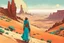 Placeholder: create an portrait of a nomadic shepherdess inhabiting an ethereal desert canyon land in the comic book style of Jean Giraud Moebius, David Hoskins, and Enki Bilal, precisely drawn, boldly inked, with vibrant colors