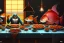 Placeholder: supper, fish sit at the table and eat pieces of people.