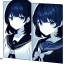 Placeholder: Clear focus,High resolution, black short fluffy hair, long fluffy bangs, and dark blue eyes, Depressed girl, wearing a sailor uniform,Line art