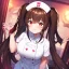 Placeholder: Clear focus, High resolution, Rough line, cute, anime style, big eyes, red eyes, sparkling eyes, brown hair, red eyes, thick eyelashes, wearing a nurse outfit, long twin tails, long bangs