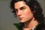 Placeholder: a young male with shoulder length black hair and green eyes, smirk