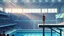 Placeholder: Create a detailed scene depicting a contemporary Olympic diving venue. The setting should include an audience of spectators watching the event, with a focus on a woman poised on the diving board, preparing to dive. Please include elements such as the design of the diving platform, the atmosphere of the crowd, and the overall ambiance of the venue. The output should be structured as a vivid description, capturing the energy and excitement of the moment.