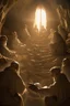 Placeholder: Several Christian priests of the 1st millennium AD are holding scrolls of Holy Scripture in their hands and actively arguing. They are in a cave illuminated from above by a penetrating beam of light. The image is in high quality in 8k