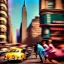 Placeholder: Picture 1950's street life, people, New York, blurry, abstractism, colours, strong texture, 3d, chaotic