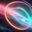 Placeholder: cosmos, metallic sky stars, sky blue light, blue light, green moons with neon rings, 8k resolution, detail