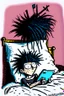 Placeholder: 2d drawing of a stickman, laying in bed, cool with punk hair, just woke up, cellphone in hand ,3d realistic in colour