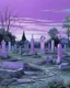 Placeholder: A light purple graveyard near an abandoned facility painted by Alan Sorrell