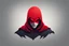 Placeholder: The logo of an app has the face of a person with a red hood in a way that droops down covering their eyes