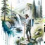 Placeholder: Illustrate a scene of an artist exploring the wonders of Norwegian nature, sketching, plain air amidst forests, waterfalls, and meadows, artistic style painting, white background, detailed, realistic, high definition, painting oil paint