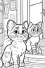 Placeholder: coloring page for kids, Cats in the house, cartoon style, thick lines, low detail, no shading