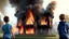 Placeholder: House on fire while kids play Playstation 4