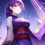 Placeholder: girl, masterpiece, best quality, volumetric lighting, detailed outfit, perfect eyes, purple hair, purple eyes, obi, braided ponytail,