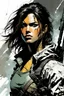 Placeholder: create a young female adventurer(Lara Croft), comic book art style of Yoji Shinkawa, Frank frazetta, Mike Mignola, Bill Sienkiewicz, Brian Martel, Jennifer Wildes and Jim Sanders highly detailed facial features, grainy, gritty textures, foreboding, dramatic otherworldly and ethereal lighting