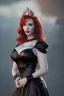 Placeholder: Christina Hendricks as evil queen in black leather gown, feminie, angry, stern look on her face, volouptous, busty, cleavage, emperious, mature unreal 5, octane render,cinema4d, dynamic lighting, dramatic lighting, 4k, redshift render, highly detailed, hyper realistic, in space