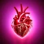 Placeholder:  human heart, realistic, cyberpunk, hyperdetailed, intricately detailed, neon shining, dark red tones,