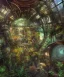 Placeholder: Inside a futuristic steampunk space ship with plants and animals