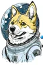 Placeholder: Cartoon side image (emoji) of a beautiful Shiba Inu wearing a gray space suited, drawn by van Gogh