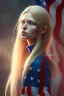 Placeholder: girl, cute, beautiful, blonde hair, long hair, blue eyes, portrait by Greg Rutkowski, American flag