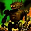 Placeholder: 90's TCG art retro fantasy art of scrap robot monster post apocalyptic