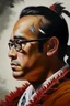 Placeholder: Painting portrait of samoan king young and with glasses, side profile