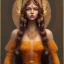 Placeholder: marigold goddess, beautiful face, long dress, brown hair, nordic