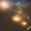 Placeholder: Rooftop medium view of a Giant Paladin projecting a hologram of a shield covering a Home, 8k resolution, high-quality, fine-detail, detailed matte, volumetric lighting, illustration, greg rutowski,