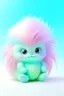 Placeholder: Alien round and fluffy body,Its skin shimmers with an iridescent pastel hue, soft lavender, mint green, and baby blue. eyes are large, resembling holographic orbs that emit a gentle glow in various shades of pastel.cheeks are rosy and glittery star-shaped stickers.head is adorned with a voluminous mane of cotton candy-colored hair, styled in a combination of fluffy curls and pigtails. vibrant hair clips, featuring holographic unicorns, rainbows, and retro cassette tapes, backpack pastel