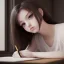 Placeholder: Beautiful girl studying in room, anime style