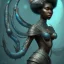 Placeholder: sango fantasy, fantasy magic, intricate, sharp focus, illustration, highly detailed, digital painting, concept art, matte, masterpiece head sexy view black African beauty black afro hair space lady turquoise carp skin African space landslide