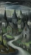 Placeholder: A black haunted village with spooky ghosts painted by Peter Carl Faberge