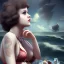 Placeholder: Aaron Carter with sexy Clara Bow, stormy seas, two people, Aaron Carter, romance, romantic, water, swimming, DAZ3D, by Michael Turner, soft lips, cinematic lighting, studio lighting, shine, 4K, fantastic view, girls at beach with her.