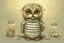 Placeholder: Jean-Baptiste Monge style. Full body of a humanoid biomorph kitten-owl faced nurse in hospital. Pills in jars and piles. A furry striped dress, covered with owl feathers, in sunshine