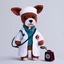 Placeholder: Adorable crocheted dog doctor wearing a crocheted medical suit with a tiny crocheted medical bag and a crocheted stethoscope around his neck.