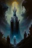 Placeholder: 1970's dark fantasy cover dnd style oil painting of an holographic coronation of the great king in the mist with minimalist far perspective in an abstract pattern background.